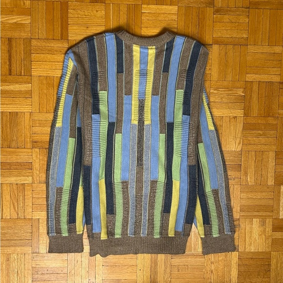 Misani Italia Vintage Large Vertical Striped Wool/Acrylic V-Neck Sweater - Picture 2 of 6